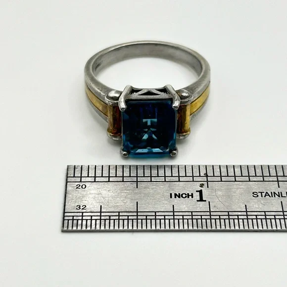 Sterling Silver Ring with Glass Stone and Gold Dipped Accenting - Size 12